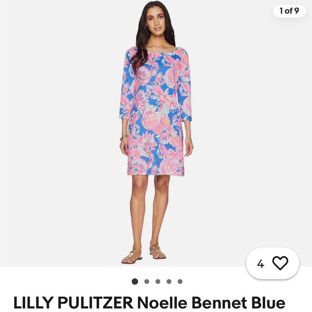 Lilly Pulitzer Blue and Pink Floral Boatneck Shift Dress